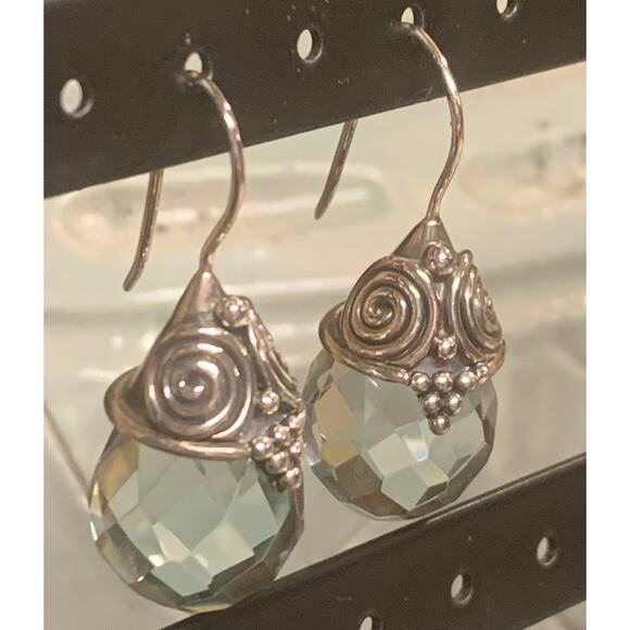 Sajen Earrings Sterling Silver & Light Blue Aquamarine Briolette Drop Fishhooks - Picture 7 of 8